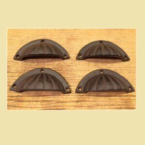 Four Antique Seashell Drawer Pull Cast Iron 0034
